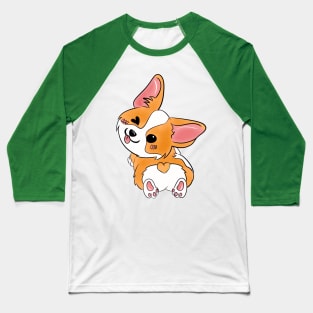 Winking Corgi Love Button: Adorable Kawaii Design with a Heart-Shaped Tail Baseball T-Shirt